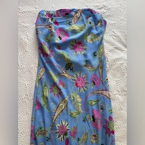 These Three Boutique Strapless Floral Paisley Midi Dress in Light Blue